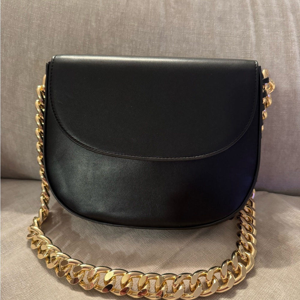 New Express Elegant Black Leather Shoulder Bag with Gold Chain